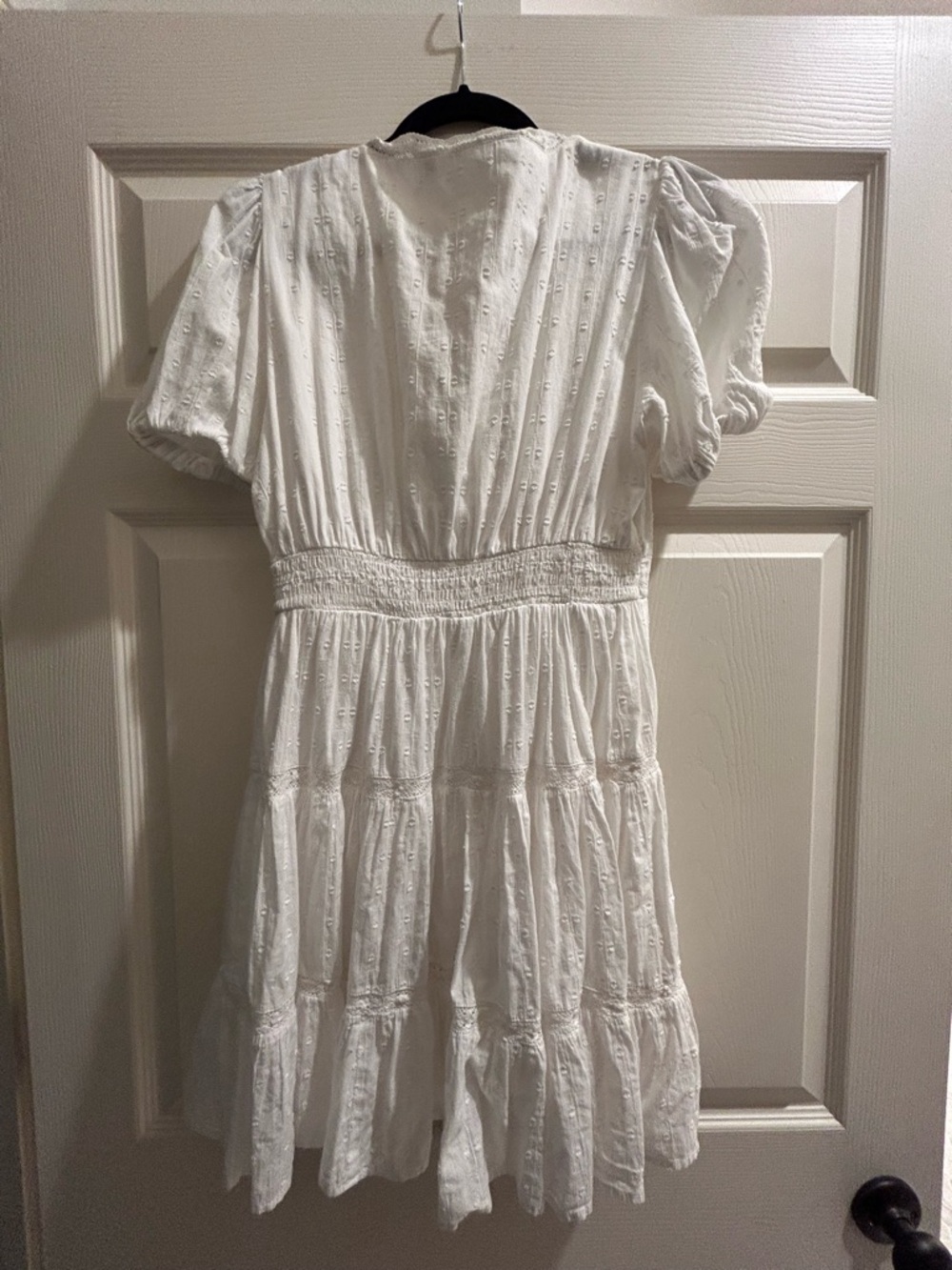 Zara White Cotton Short Sleeve Mini Dress Lace Trim - Picture 5 of 11